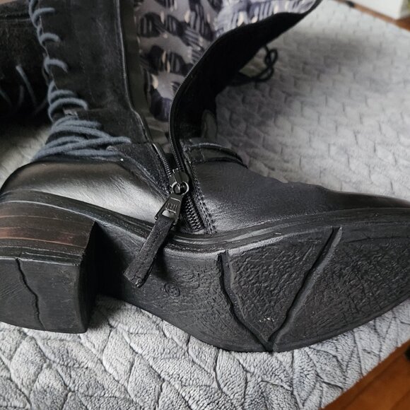 Miz Mooz 38 Shankara Black Leather Tall Lace Up Boot - Picture 11 of 15